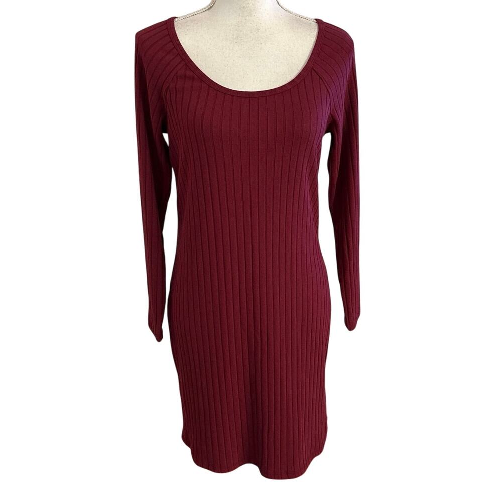 NEW Old Navy Size L Ballet Knit Mini Dress Ribbed Long Sleeves Wine Country